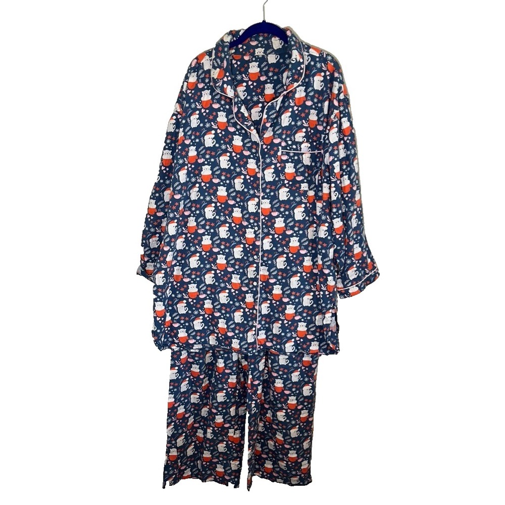 Mahogany Kitty Cat Flannel PJ Set 2X Christmas Festive Holiday Cozy Playful
